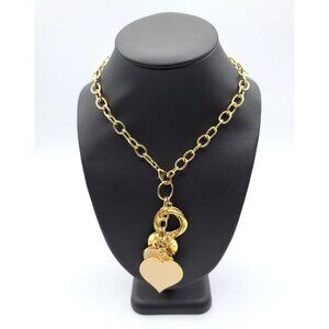 Vintage Goldtone Open Link Choker Necklace Multi Charm Pendant Enamel Hearts